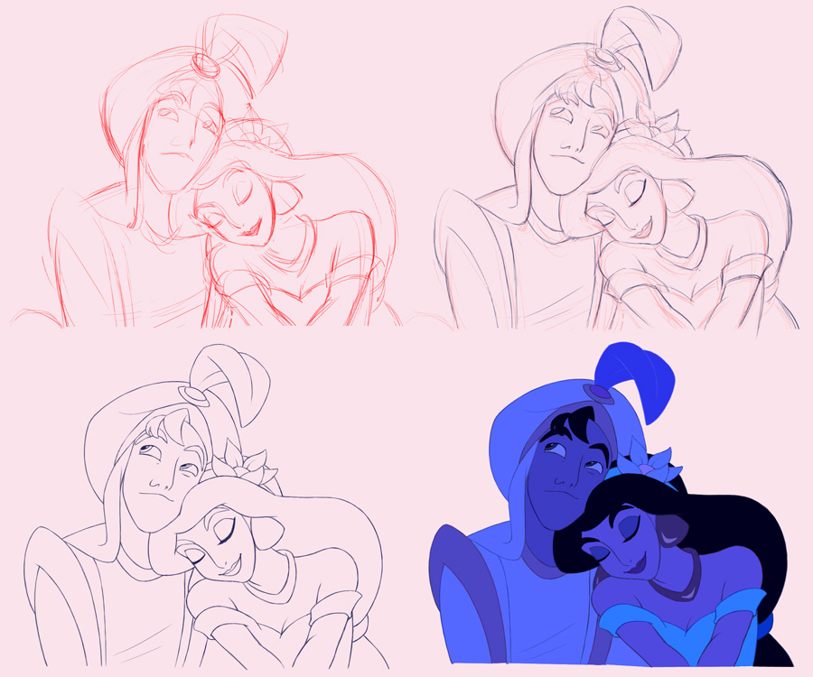 Aladdin and Jasmine step by step
